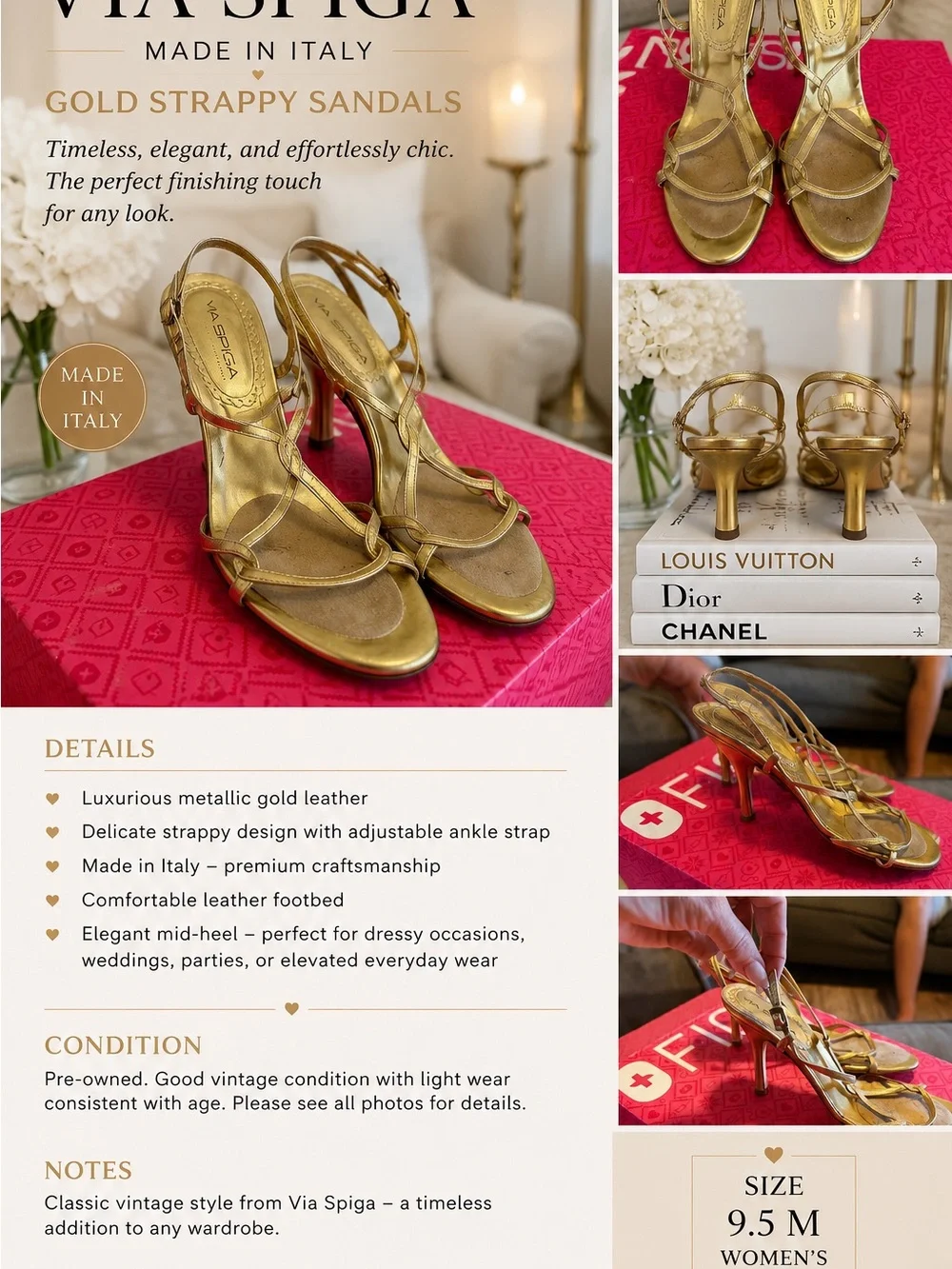 Via Spiga Metallic Gold Strappy Sandals